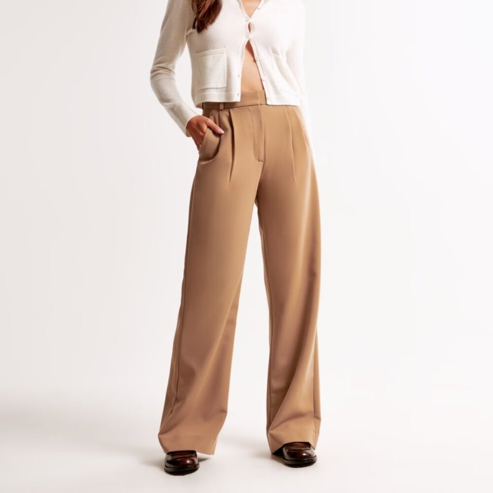 Abercrombie & Fitch Sloane Tailored Wide Leg Pant in Brown size Medium Long
